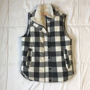 Gray + White Plaid Fur Vest